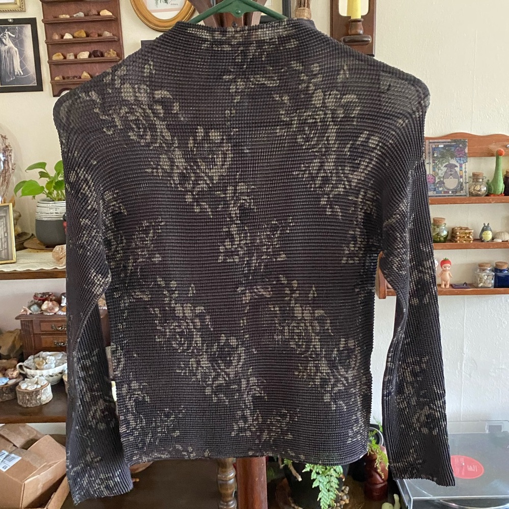 vintage stretchy black floral mesh high neck long sleeve